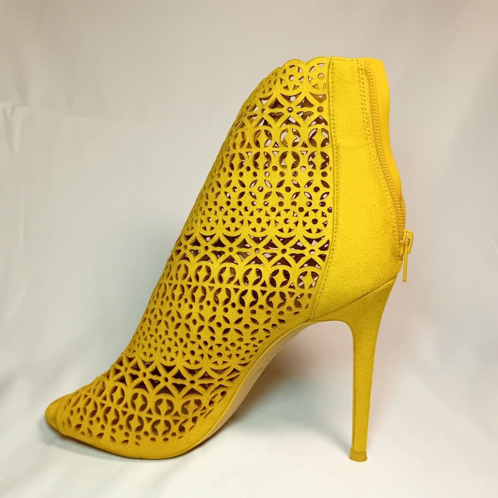 ALDO Yellow Suede Laser Cutout Peep Toe Stiletto Heel Bootie Ankle Boot 8.5 READ - Picture 11 of 16